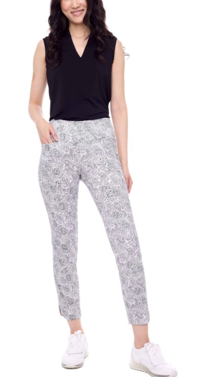 SWING CONTROL WHITE ROSES PETAL-SLIT TECHNO ANKLE-LENGTH PANT 28"