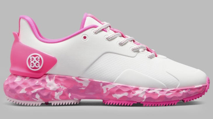 G/FORE MG4+ CAMO SOLE GOLF SHOE IN SNOW / KNOCKOUT PINK