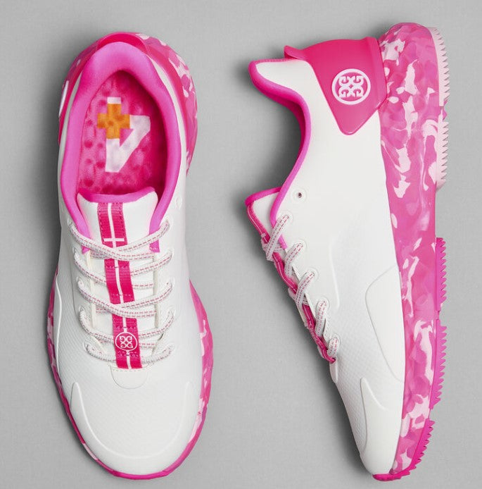 G/FORE MG4+ CAMO SOLE GOLF SHOE IN SNOW / KNOCKOUT PINK