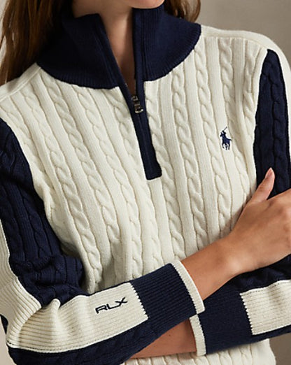 Ralph Lauren RLX LONG-SLEEVE WOOL BLEND CABLE KNIT 1/2 ZIP SWEATER (DUAL BRANDED)