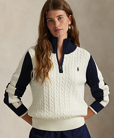 Ralph Lauren RLX LONG-SLEEVE WOOL BLEND CABLE KNIT 1/2 ZIP SWEATER (DUAL BRANDED)
