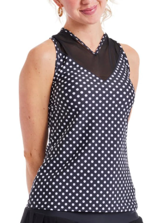 Tzu Tzu Winnie Black Dotty Sleeveless Racerback Top