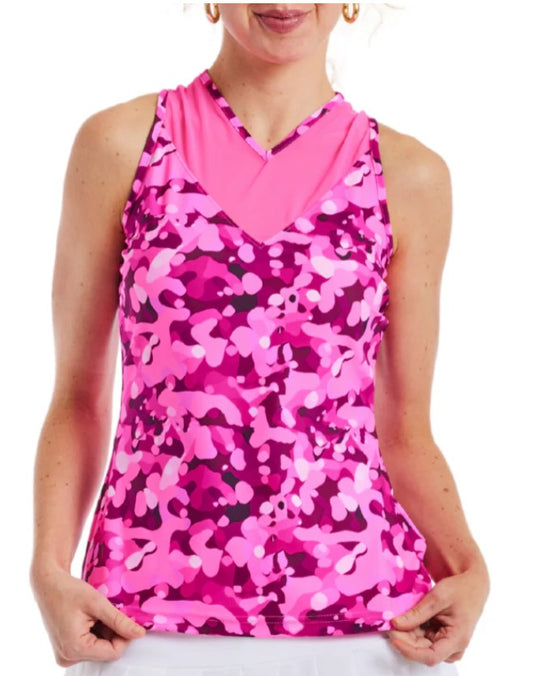 Tzu Tzu Winnie Camo Queen Sleeveless Racerback Top