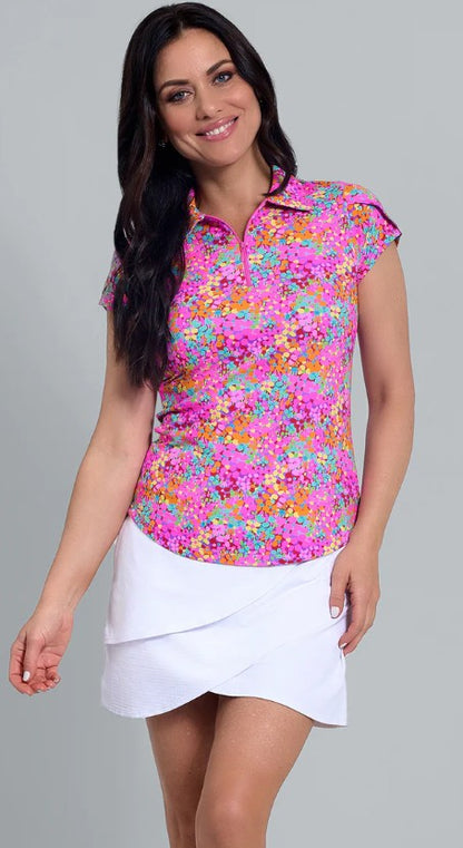 IBKUL Allana Print Tulip Sleeve Polo (Multiple Colors)