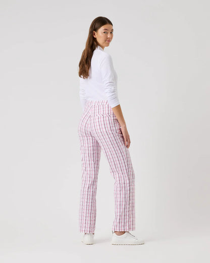Daily Sports Plaid Black White Ankle Pants 27" in Multi Check Pink