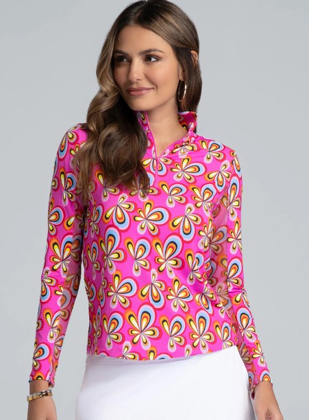 IBKUL Arya Print Long Sleeve Mock Neck Top