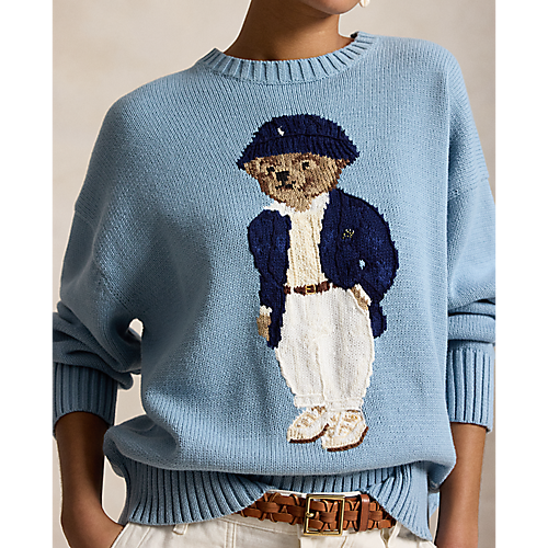 Ralph Lauren RLX LONG-SLEEVE COTTON NOVELTY BEAR CREWNECK SWEATER