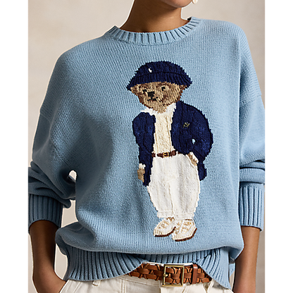 Ralph Lauren RLX LONG-SLEEVE COTTON NOVELTY BEAR CREWNECK SWEATER