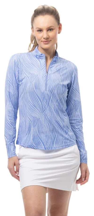 SanSoleil SolMelange Long Sleeve Stripe Mock in Brushstrokes Peri