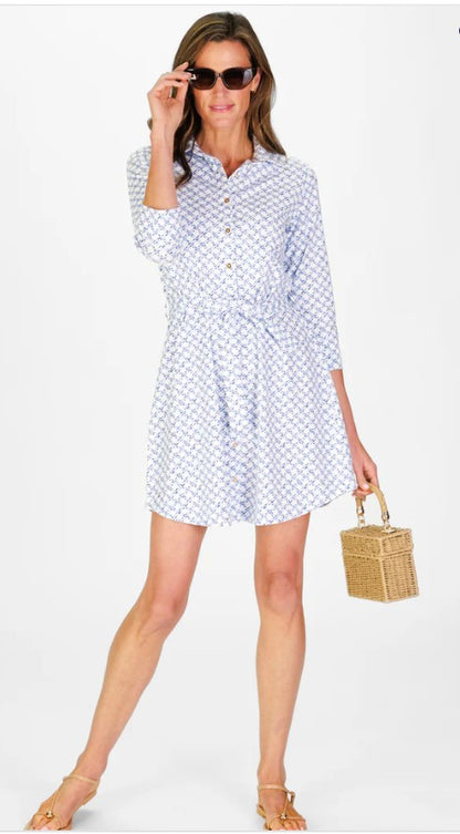 Duffield Lane Camila 3/4 Sleeve Dress in Cornflower Trellis