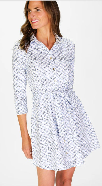 Duffield Lane Camila 3/4 Sleeve Dress in Cornflower Trellis