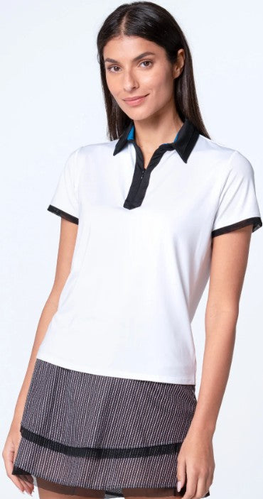 Lucky in Love STRIPE IT UP Chevron Placket Zip Short Sleeve
