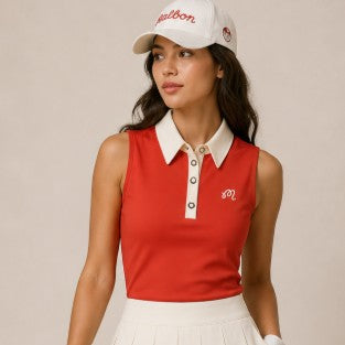 Malbon CLAUDIA SLEEVELESS POLO in GRENADINE RED