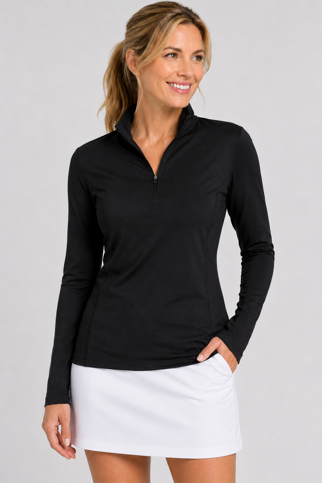 EPNY Essentials Long Sleeve Zip Mock Neck Polo