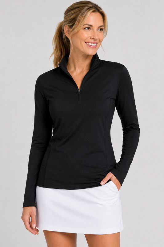 EPNY Essentials Long Sleeve Zip Mock Neck Polo