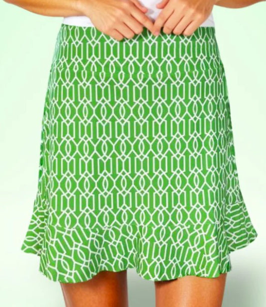 Katherine Way Venice Ruffle Hem Skort 16" in Cupid's Arrow Shamrock and White