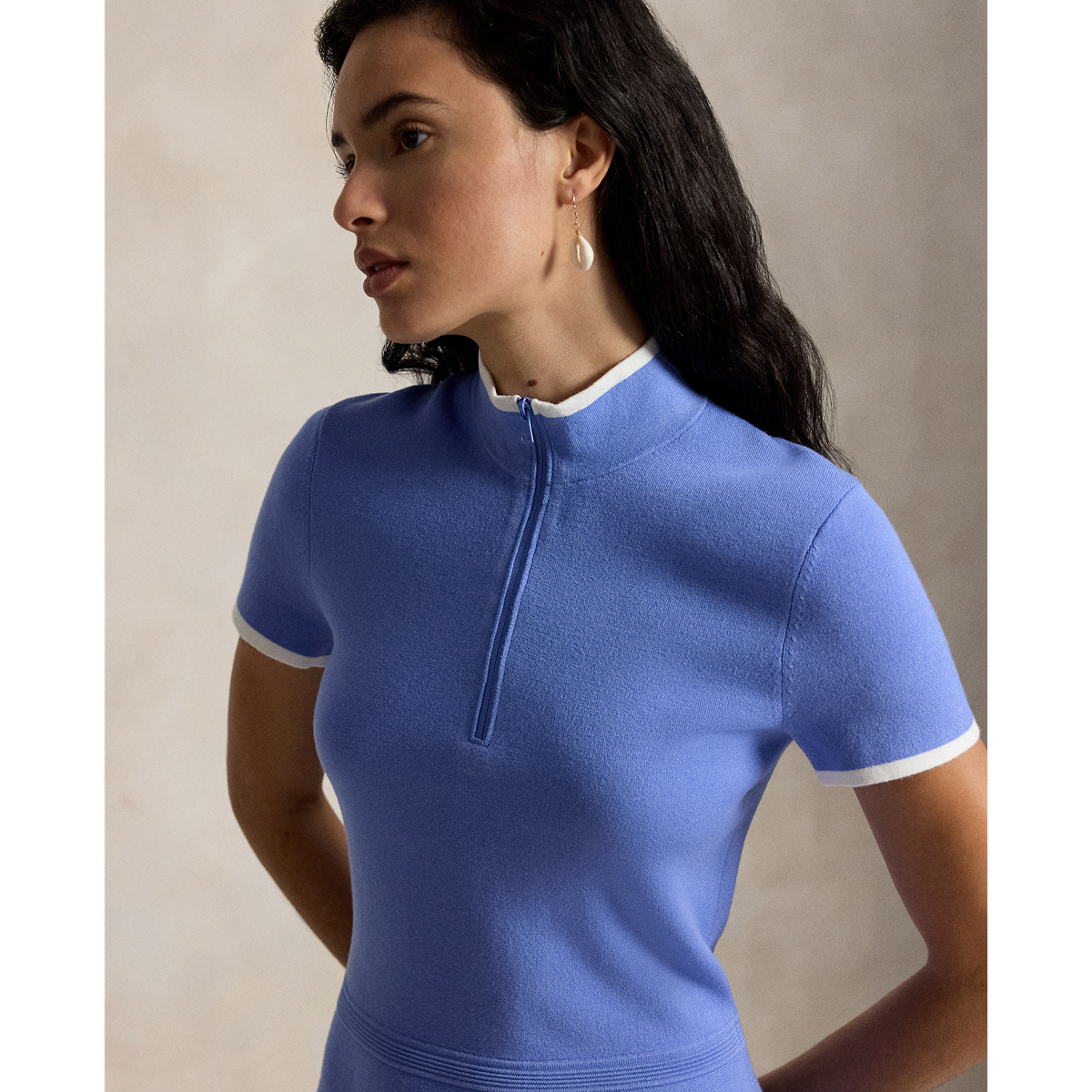 Ralph Lauren RLX SHORT-SLEEVE VICOSE BLEND SWEATER DRESS W/ FLIRTY SKIRT HEM