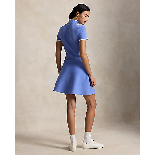 Ralph Lauren RLX SHORT-SLEEVE VICOSE BLEND SWEATER DRESS W/ FLIRTY SKIRT HEM