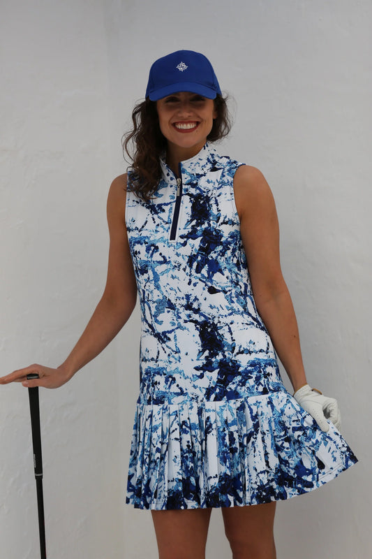 FAMARA ELSIE BLUE Sleeveless Pleated Dress