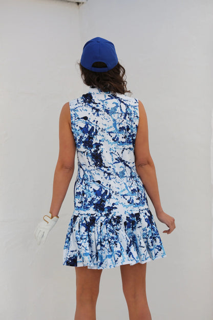 FAMARA ELSIE BLUE Sleeveless Pleated Dress