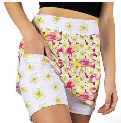 Skort Obsession Flamingle Flamingo Pattern Skort (Multiple Colors)