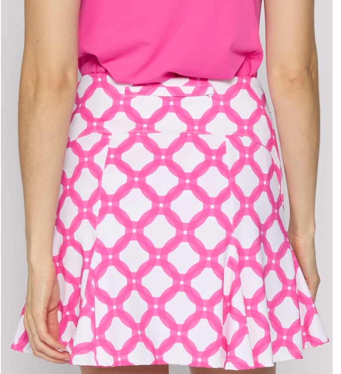 G Lifestyle Spring Flare Godet 17" Skort in Circle Geo Hot Pink