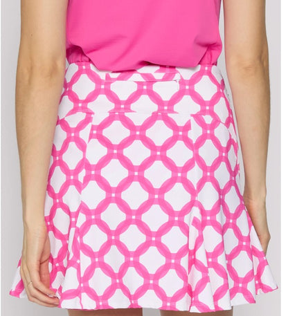 G Lifestyle Spring Flare Godet 17" Skort in Circle Geo Hot Pink