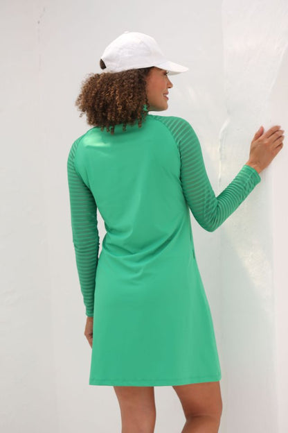 FAMARA Emerald Sheer Sleeve Skater Dress