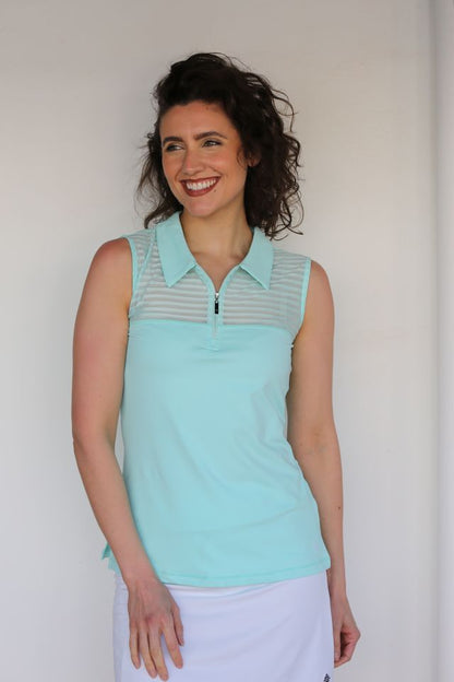 FAMARA Aqua Sleeveless Sheer Golf Shirt