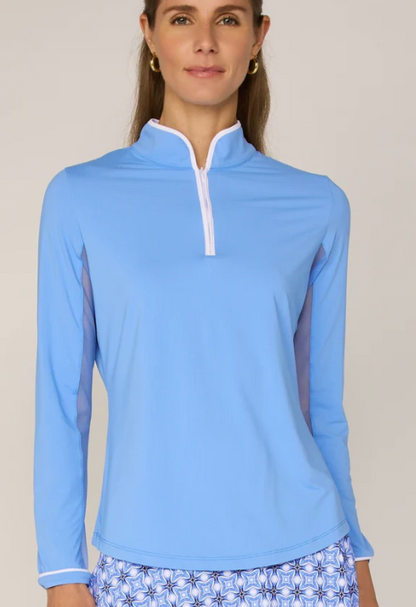 G Lifestyle Golf Long Sleeve Mock Neck Binding Quarter Zip Pullover Sun Safe UPF 50+ Performance Top (multiple colors)