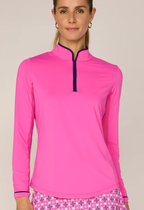 G Lifestyle Golf Long Sleeve Mock Neck Binding Quarter Zip Pullover Sun Safe UPF 50+ Performance Top (multiple colors)