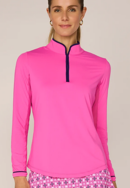 G Lifestyle Golf Long Sleeve Mock Neck Binding Quarter Zip Pullover Sun Safe UPF 50+ Performance Top (multiple colors)