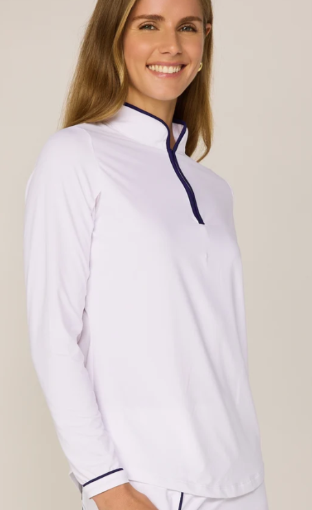 G Lifestyle Golf Long Sleeve Mock Neck Binding Quarter Zip Pullover Sun Safe UPF 50+ Performance Top (multiple colors)