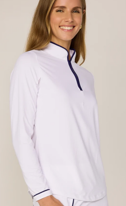 G Lifestyle Golf Long Sleeve Mock Neck Binding Quarter Zip Pullover Sun Safe UPF 50+ Performance Top (multiple colors)