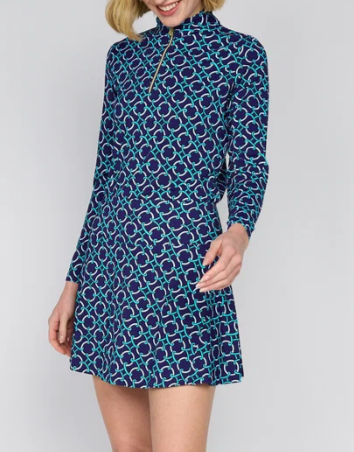 G Lifestyle Back Yoke Ruffle Skort 16" in Navy Rings