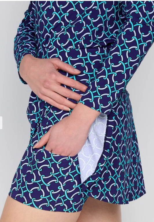 G Lifestyle Back Yoke Ruffle Skort 16" in Navy Rings