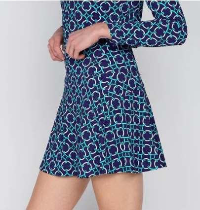 G Lifestyle Back Yoke Ruffle Skort 16" in Navy Rings
