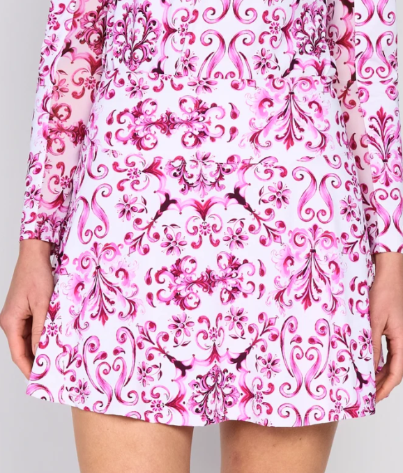 G Lifestyle Back Yoke Ruffle Skort 16" in Pink Crest