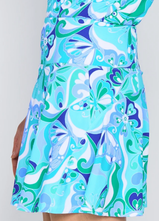 G Lifestyle Back Yoke Ruffle Skort 16" in Blue Papillon