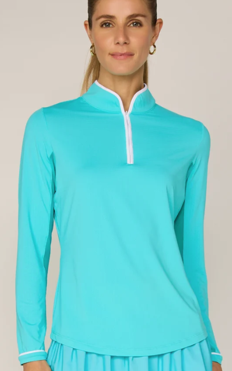 G Lifestyle Golf Long Sleeve Mock Neck Binding Quarter Zip Pullover Sun Safe UPF 50+ Performance Top (multiple colors)