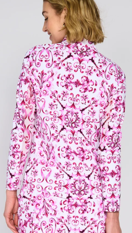 G Lifestyle Golf Mock Neck Quarter-Zip Pullover Long Sleeve - Pink Crest