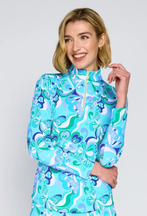 G Lifestyle Golf Mock Neck Quarter-Zip Pullover Long Sleeve - Blue Papillon