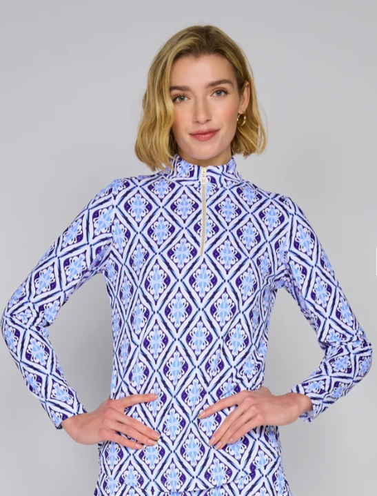 G Lifestyle Golf Mock Neck Quarter-Zip Pullover Long Sleeve in Blue Arbor