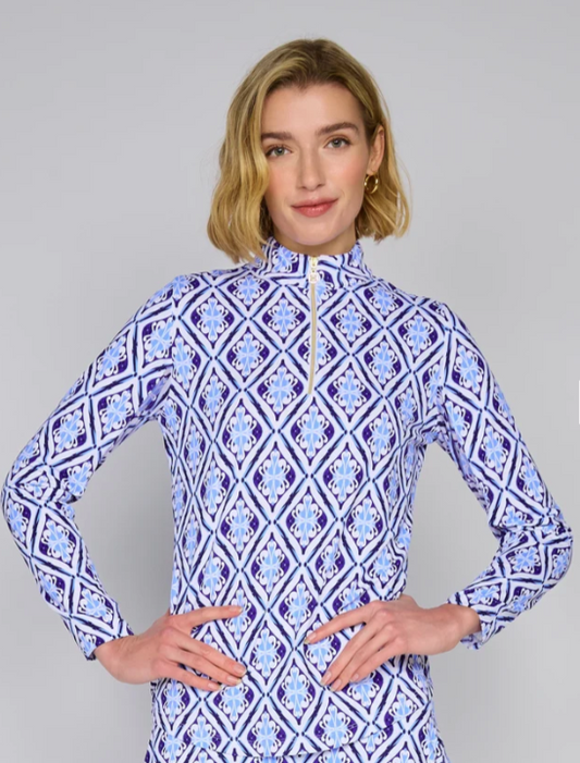 G Lifestyle Golf Mock Neck Quarter-Zip Pullover Long Sleeve in Blue Arbor