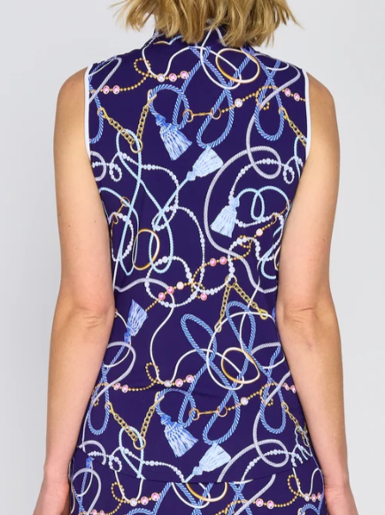 G Lifestyle Piped Sleeveless Performance Top - Navy Belts
