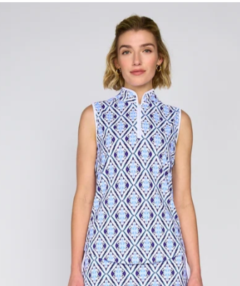 G Lifestyle Piped Sleeveless Performance Top - Blue Arbor
