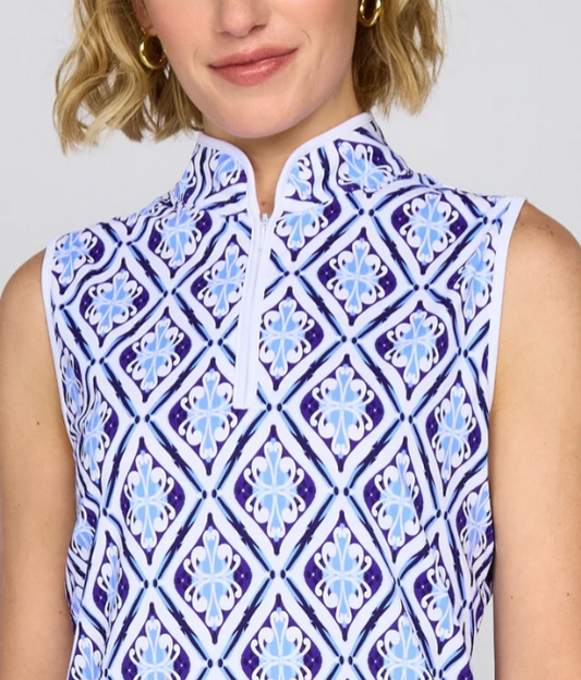 G Lifestyle Piped Sleeveless Performance Top - Blue Arbor