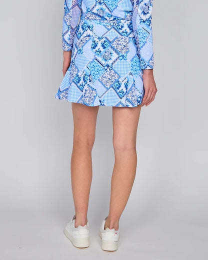 G Lifestyle Flare Godet Skort 17" in Blue Boho Chic