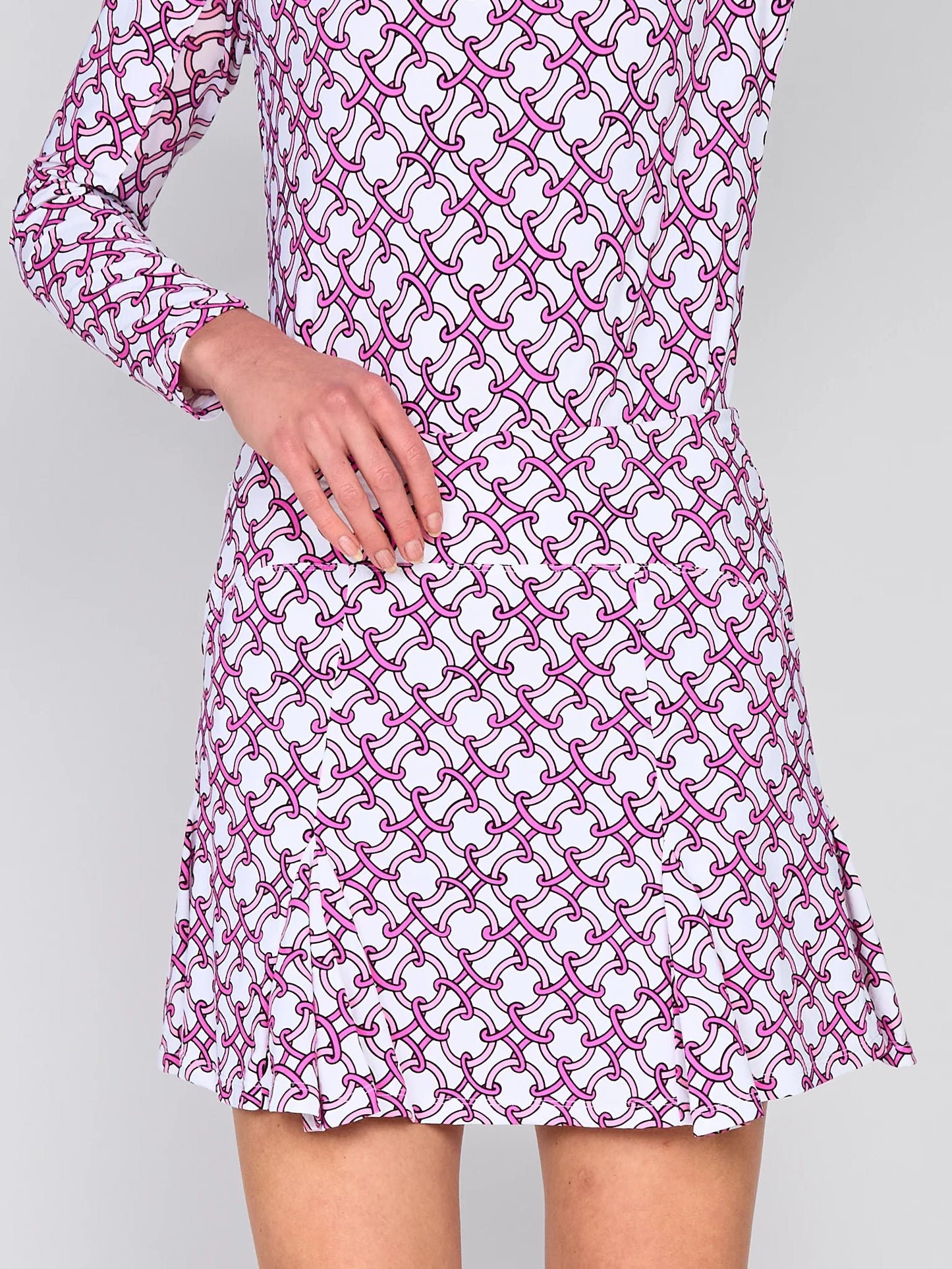 G Lifestyle Spring Flare Godet Skort 17" in Pink Rings