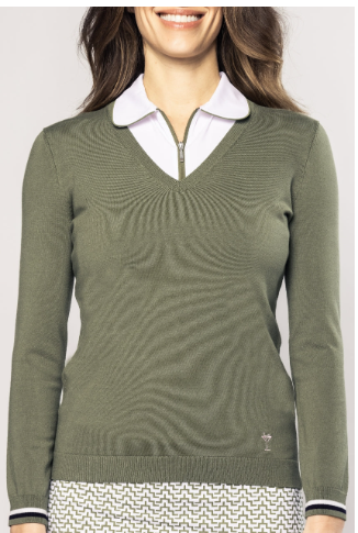 Golftini Olive Stretch V-Neck Sweater